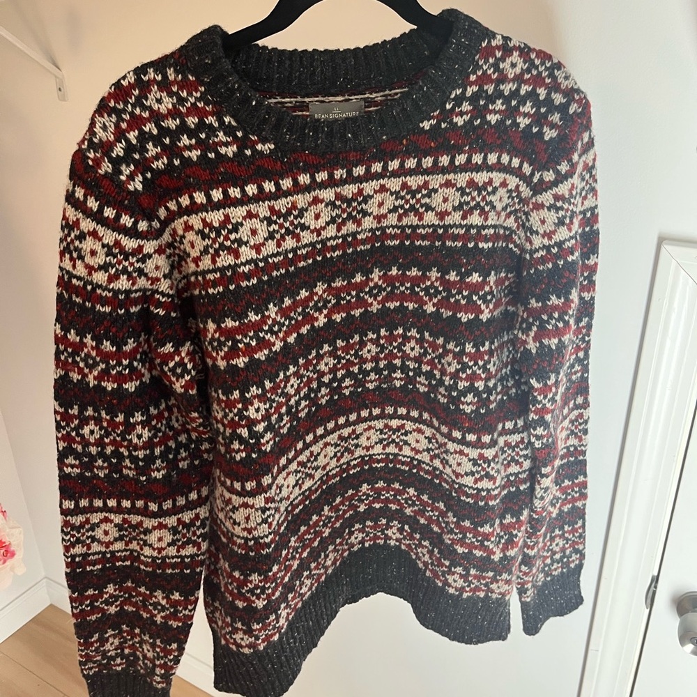 Signature Black and Red Crew Neck Sweater with Fair Isle Pattern